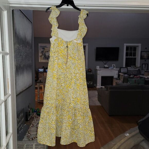 BCBG Eneration Women's Ruffle Strap Square Neck yellow Floral Midi Dress… - Picture 7 of 12